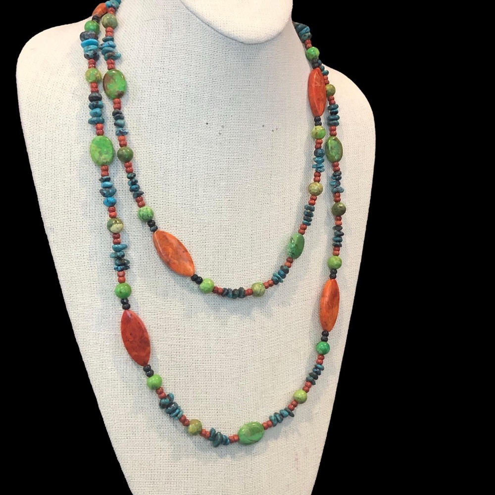 JAY KING DTR 48 inch Long Turquoise Spiny Oyster Sterling Silver Necklace - Picture 5 of 17